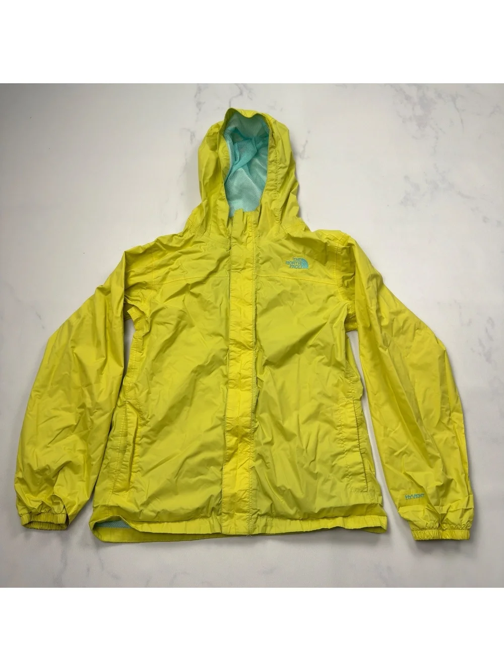 The North Face Rain Jacket Hooded Windbreaker Yellow - Girls 18 XL